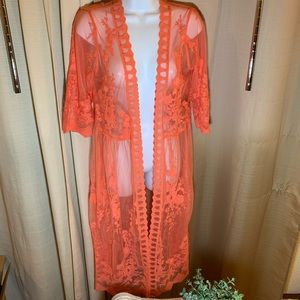 Coral lace kimono cardigan